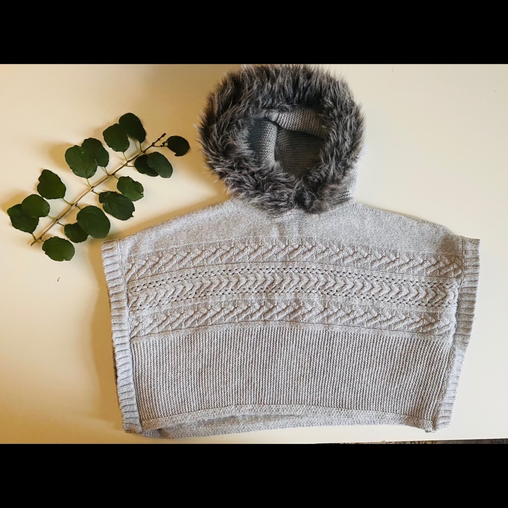 Toddler Poncho with fur trimmed hood